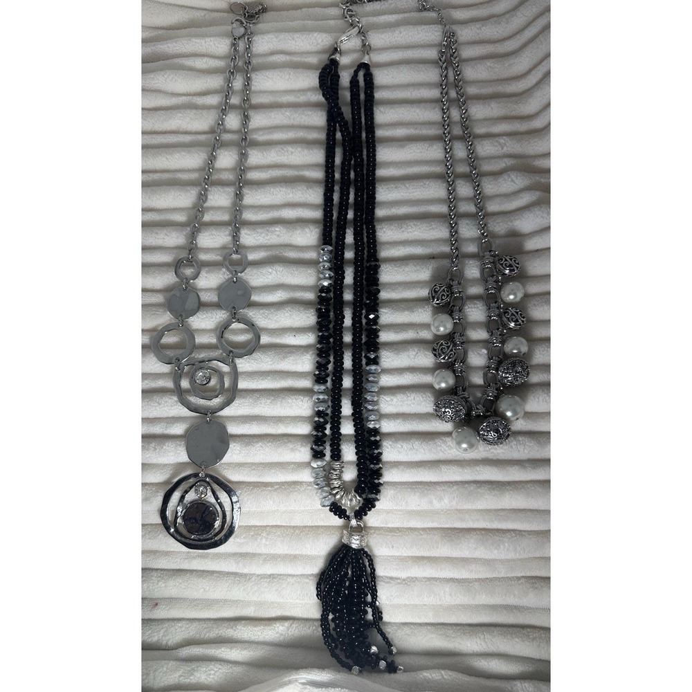 Chico's, Dillard's, Amrita Lot of 3 Signed Silver Tone Statement Necklaces